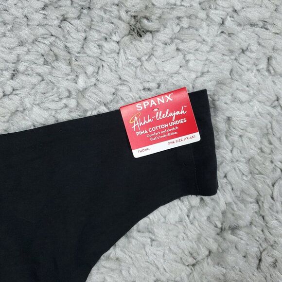 Spanx Ahhh-llelujah Pima Cotton Thong Panty Plus Size 1X-3X Black Stretch OS - Picture 3 of 5